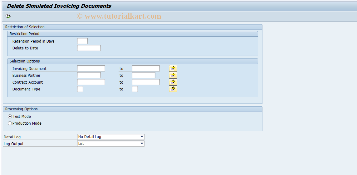 SAP TCode FKKINVDOC_SIM_DEL - Deletion of Simulated Invoicing Docs