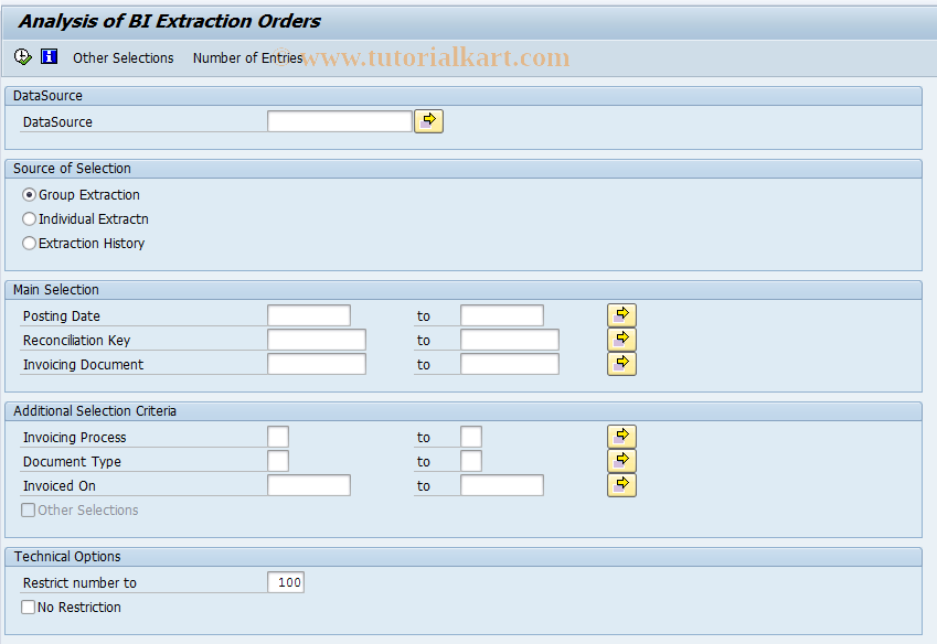 SAP TCode FKKINV_BW_MON - Analysis of BW Extraction Orders