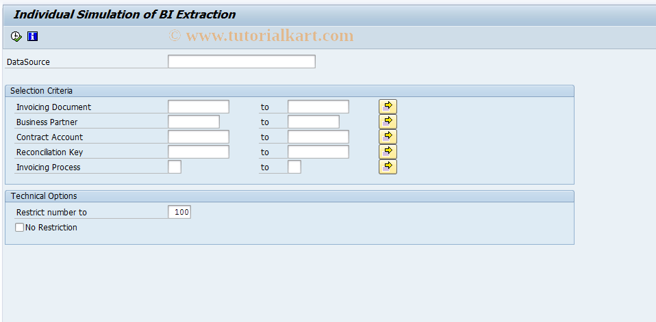 SAP TCode FKKINV_BW_SIM - Individ. Simulation of BW Extraction