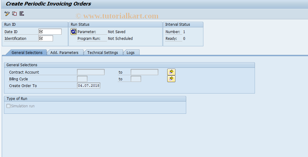 SAP TCode FKKINV_CYC_MA - Create Periodic Invoicing Orders