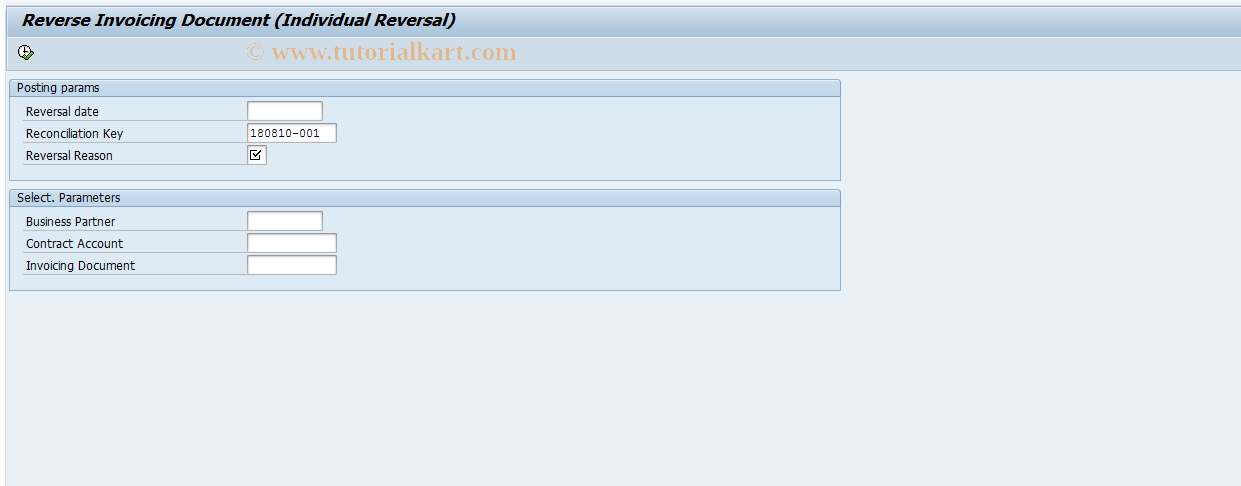 SAP TCode FKKINV_REV_S - Ind. Reversal of Invoicing Documents