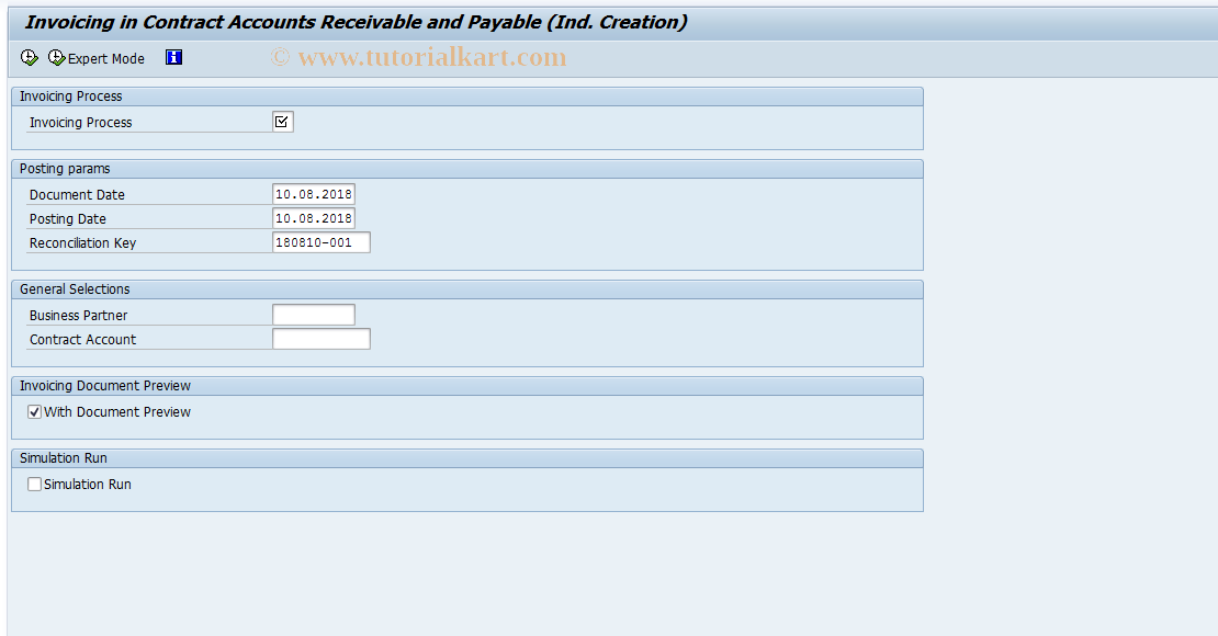 SAP TCode FKKINV_S - Individual Invoicing