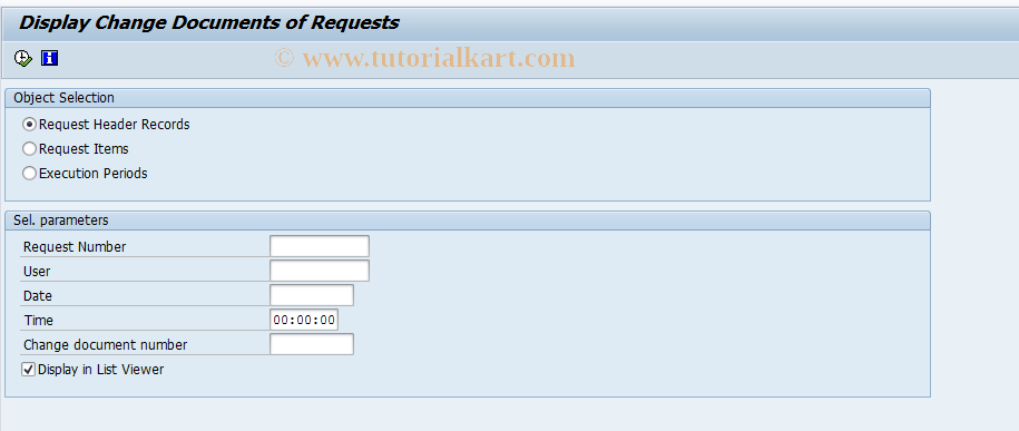 SAP TCode FKKRCD1 - Display Change Documents Requests