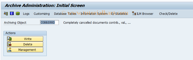 SAP TCode FKK_CORRSPND_SARA - Archive Administration for CORRSPND