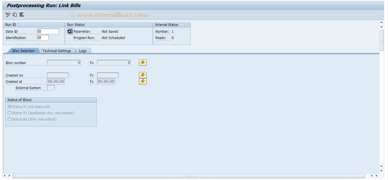 SAP TCode FKK_EBS_ARC_E - Post-Processing Run: Link Bills