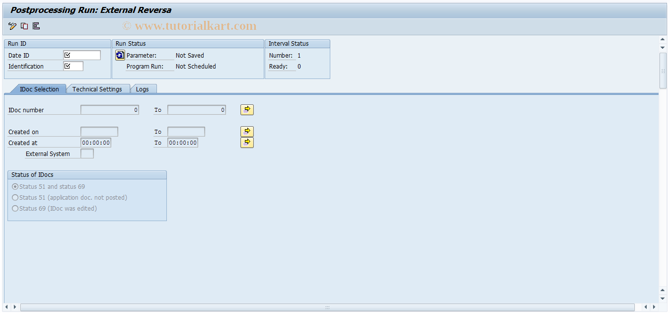 SAP TCode FKK_EBS_MRD_E - Post-Processing Run: External Reversa