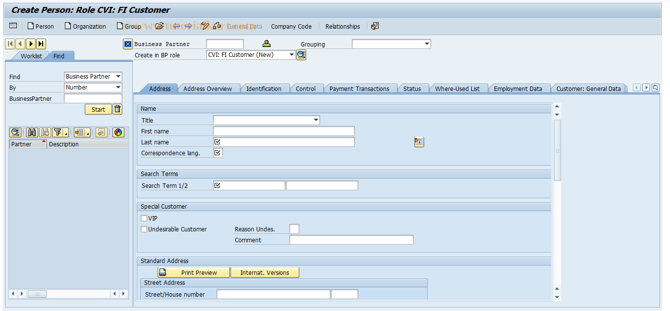 SAP TCode FLCU1 - Create Customer