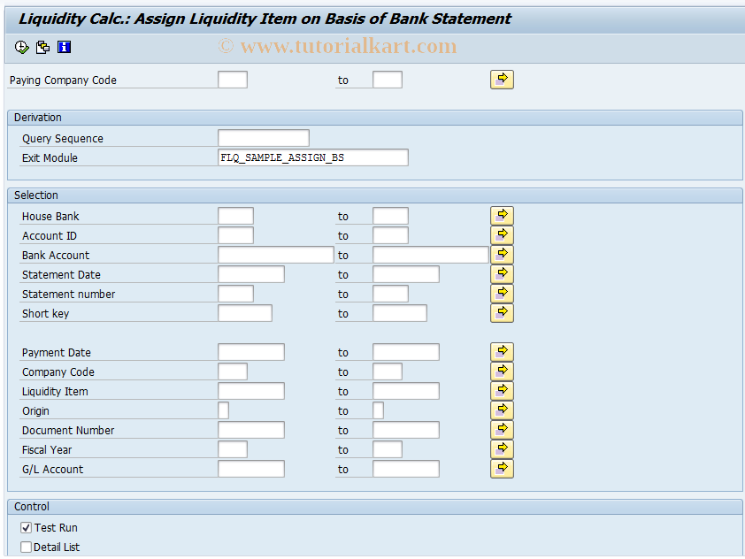 SAP TCode FLQAB - Assignment from Bank Statement Info.