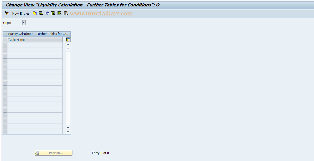 SAP TCode FLQC16 - Tables for Conditions in Queries