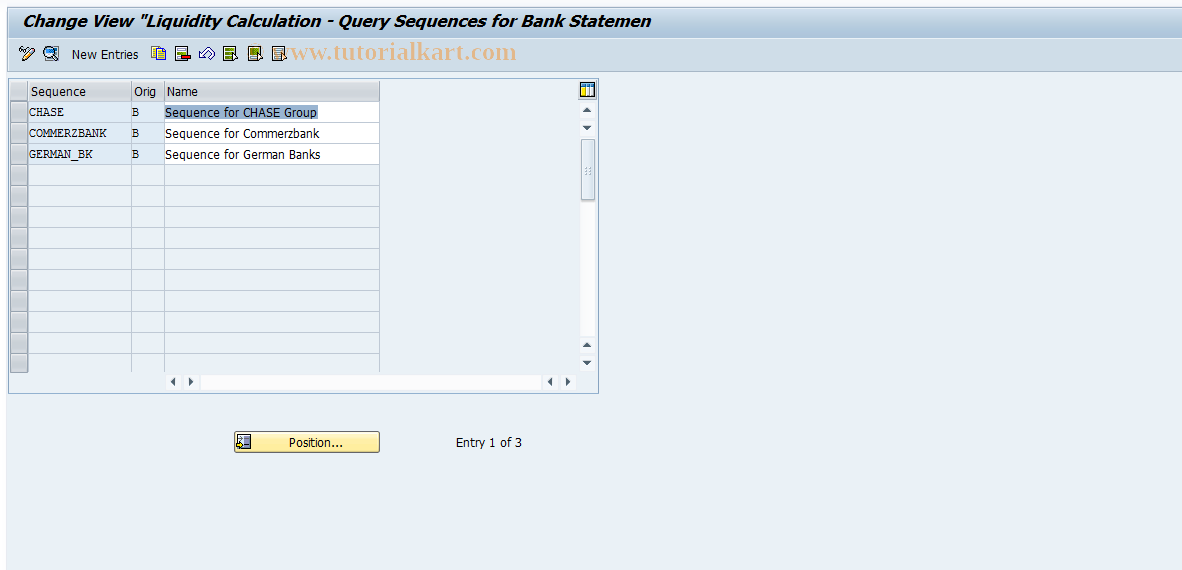 SAP TCode FLQC5 - Query Sequences (Bank Statement)
