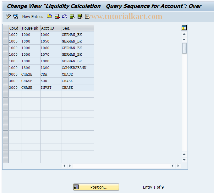 SAP TCode FLQC6 - Assignment: Sequences - Bank Accounts