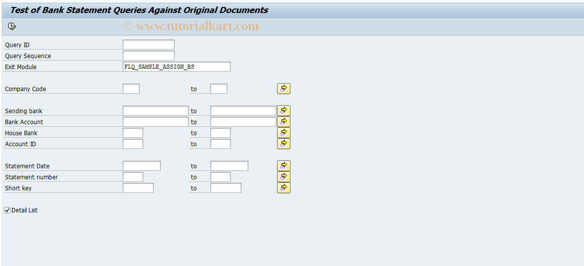 SAP TCode FLQQB7 - Test Request (Bank Statement)