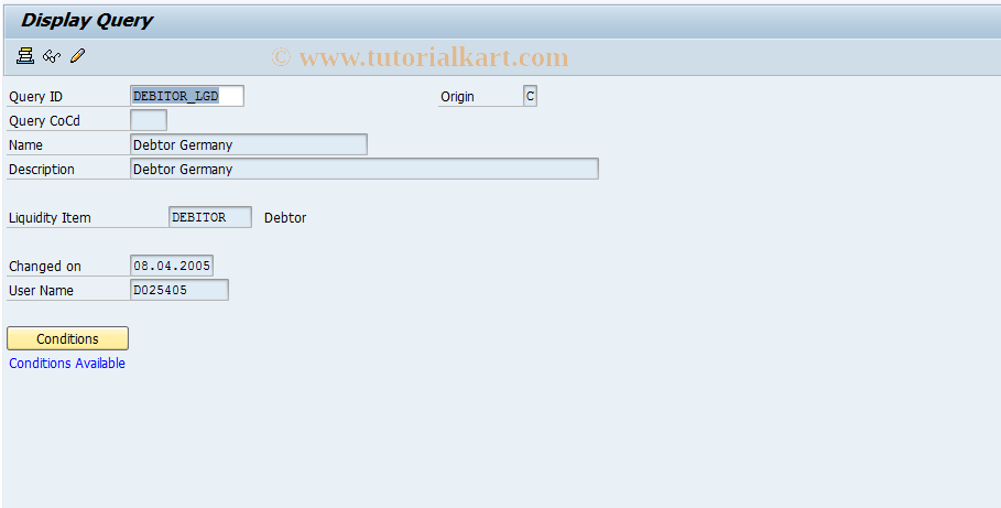 SAP TCode FLQQC3 - Display Query (FI Information)