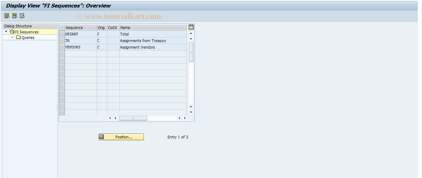 SAP TCode FLQQC5 - Queries for Sequences (FI Info.)