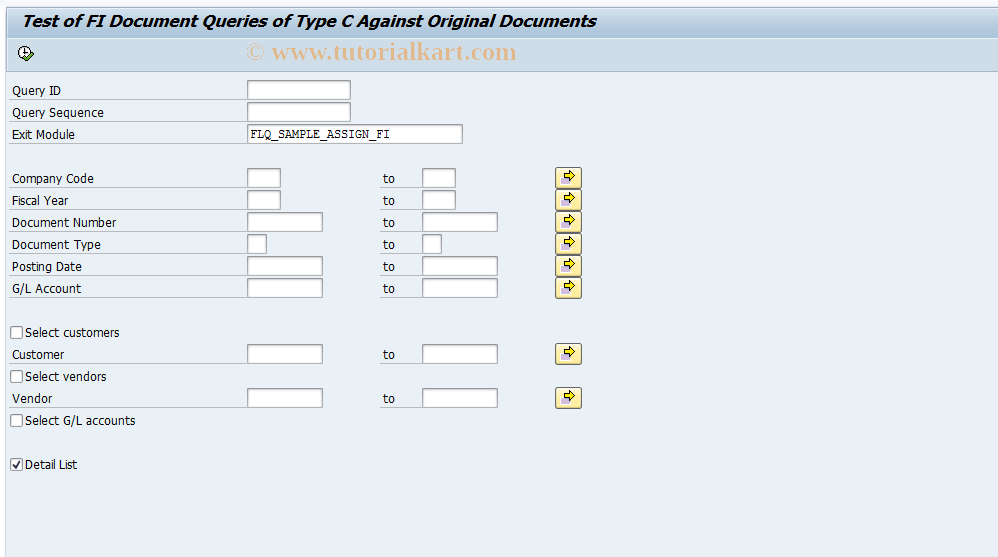 SAP TCode FLQQC7 - Test Query (FI Payment Document)