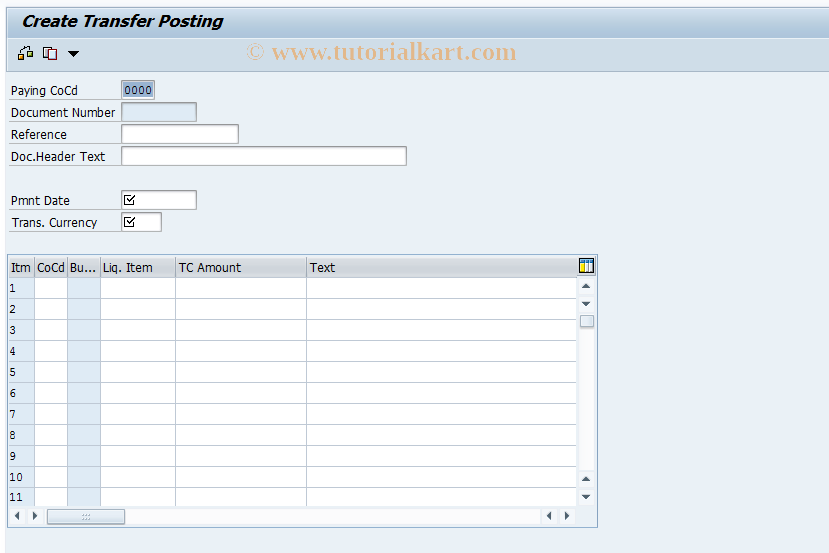 SAP TCode FLQT1 - Create Transfer Posting
