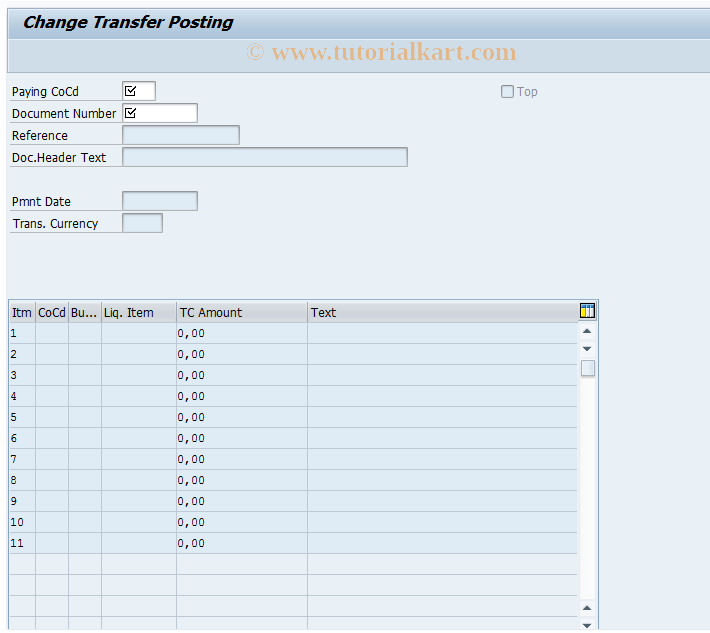 SAP TCode FLQT2 - Change Transfer Posting