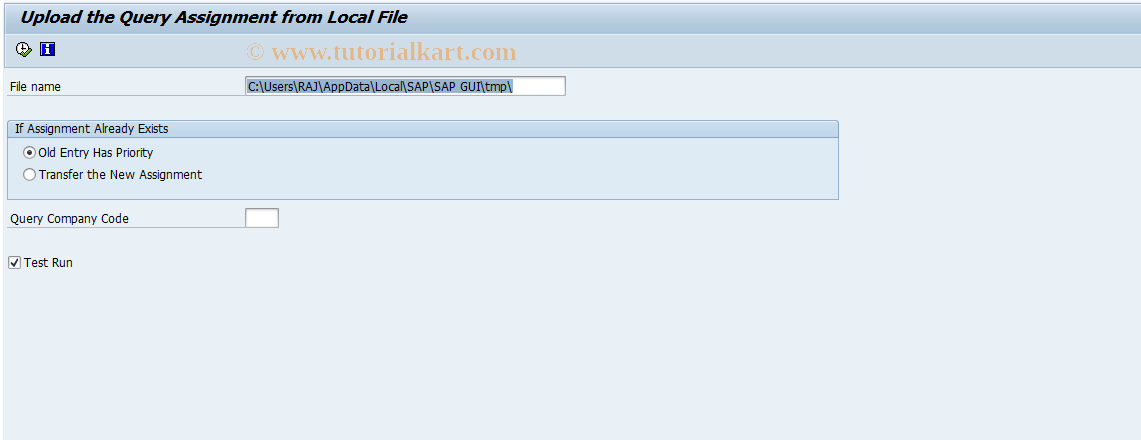 SAP TCode FLQUPGRP - Upload Query Sequence (Assignment)