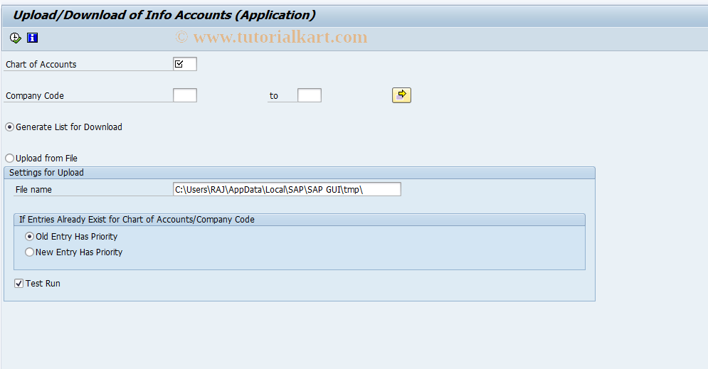 SAP TCode FLQUPINFAC - Upload Info Accounts (Application)