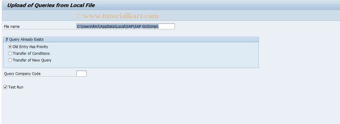 SAP TCode FLQUPQR - Upload Queries