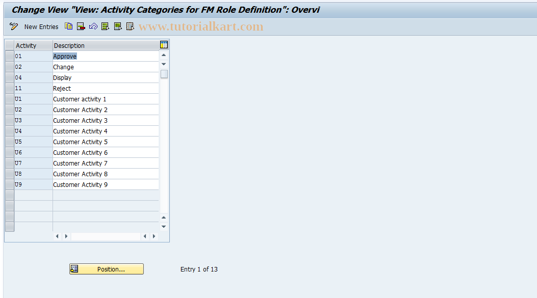 SAP TCode FM+9 - Maintain FM Activity Categories