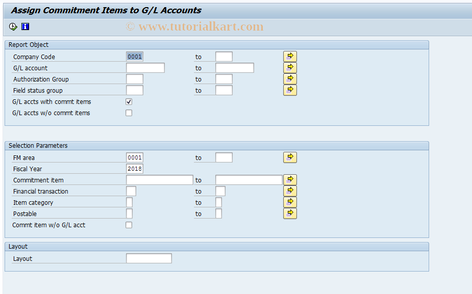 SAP TCode FM3N - Commitment Items for G/L Accounts