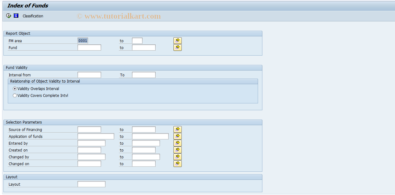 SAP TCode FM5M - Index of Funds