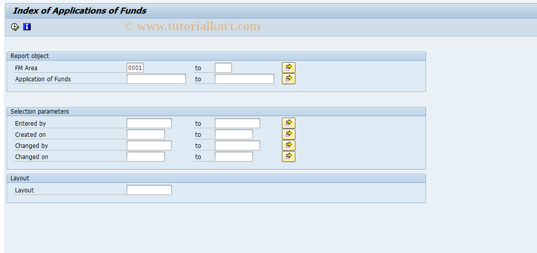 SAP TCode FM6M - Index of Application of Funds