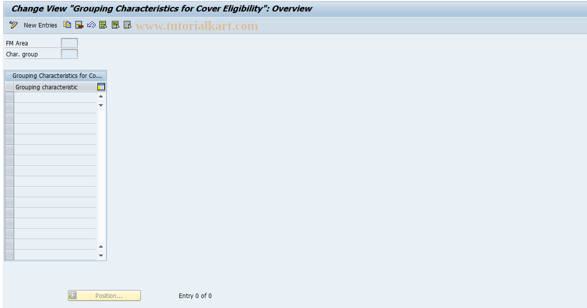 SAP TCode FM79 - Grouping Chars for Cover Pool