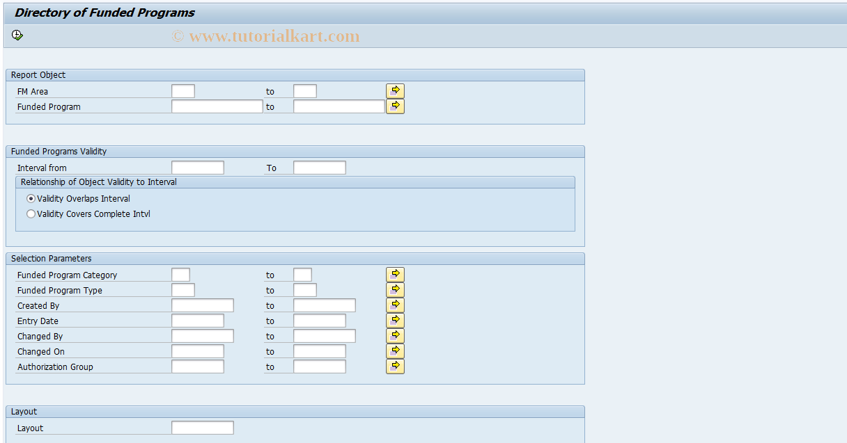 SAP TCode FM7M - Directory of Funded Programs