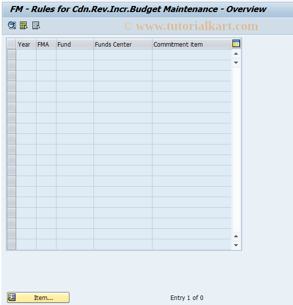 SAP TCode FM80 - Budget Increasing Rev. Maintenance - Display