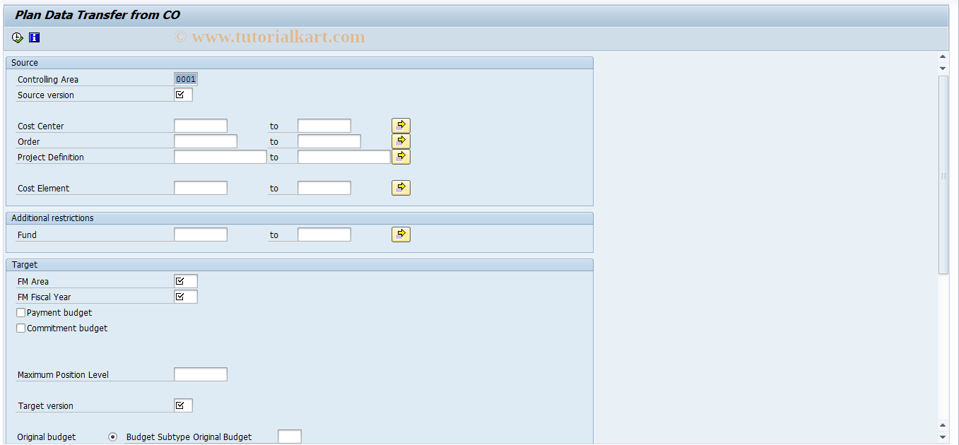 SAP TCode FM9C - Plan Data Transfer from CO