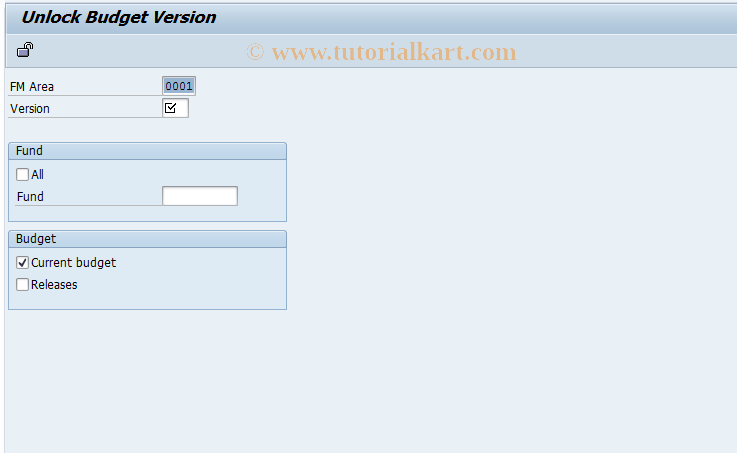 SAP TCode FM9E - FM: Unblock Budget Version