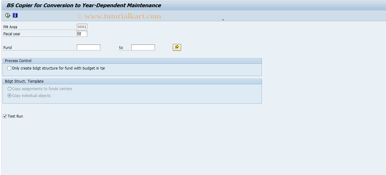 SAP TCode FM9Y - FM: Copy BS - Year-Dependent StD.