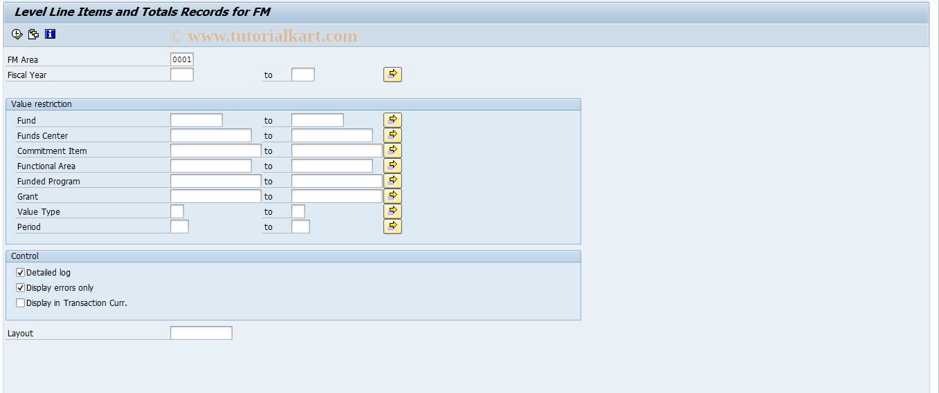 SAP TCode FMAA - Matching: Line Items and Totals (FM)