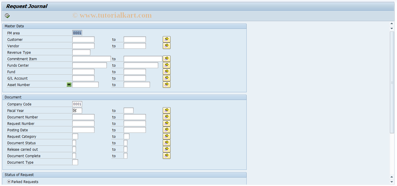 SAP TCode FMAO - Requests Journal