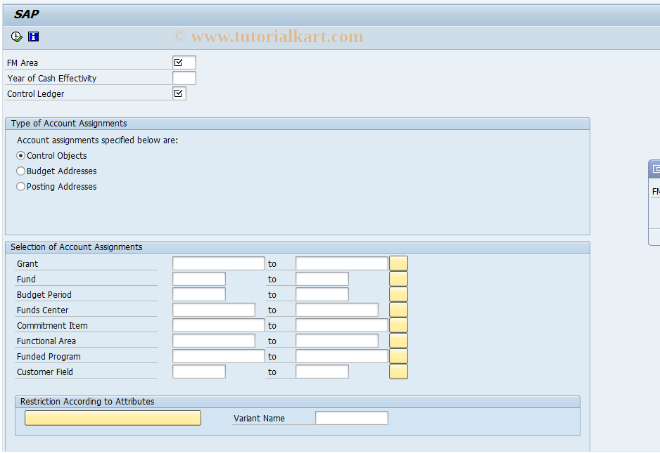 SAP TCode FMAVCR02 - Display Overall Data of Control Object 