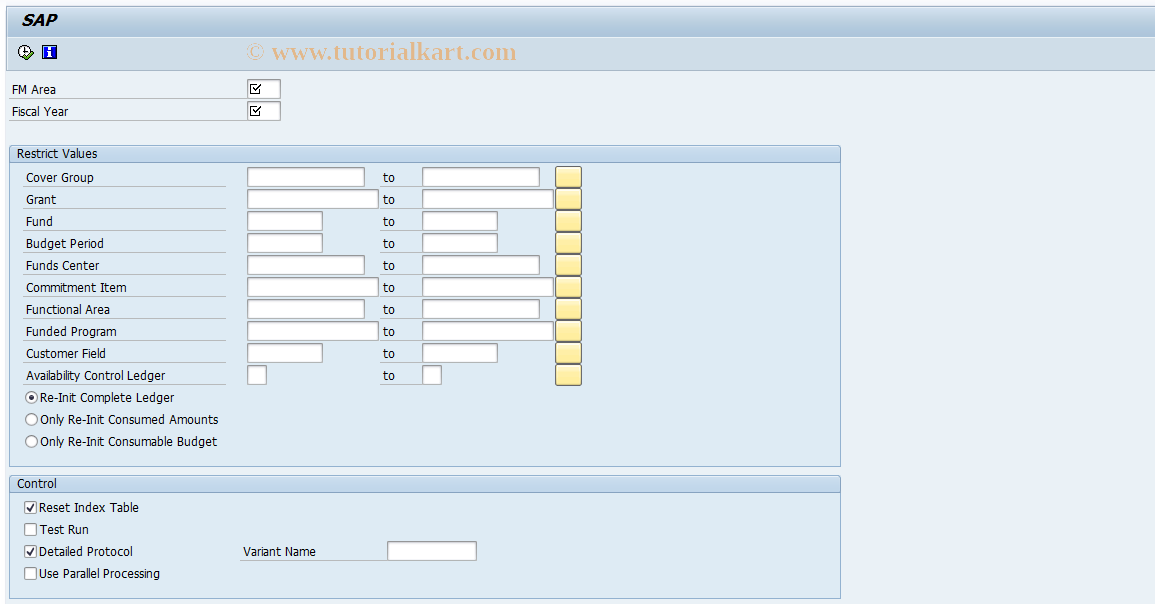 SAP TCode FMAVCREINIT - Re-Initialize AVC Ledger