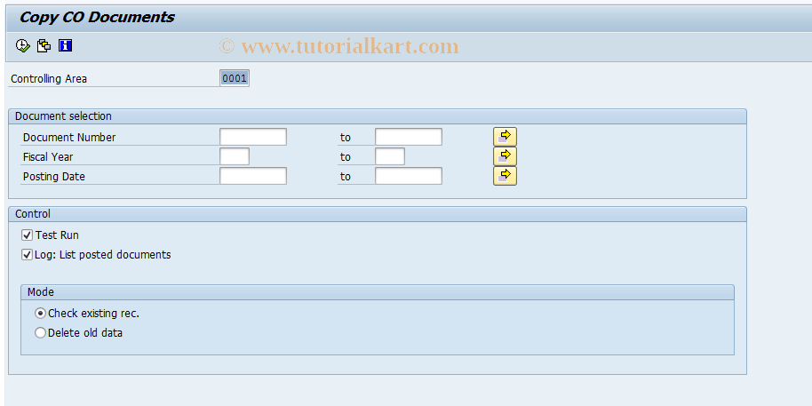 SAP TCode FMB0 - CO Document Transfer