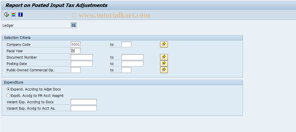 SAP TCode FMBG3 - Display input tax adjustments