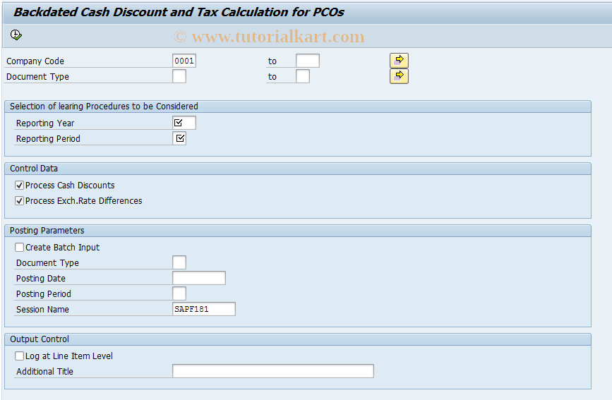 SAP TCode FMBGD - Cash Dis. and Backdated Tax Calculn