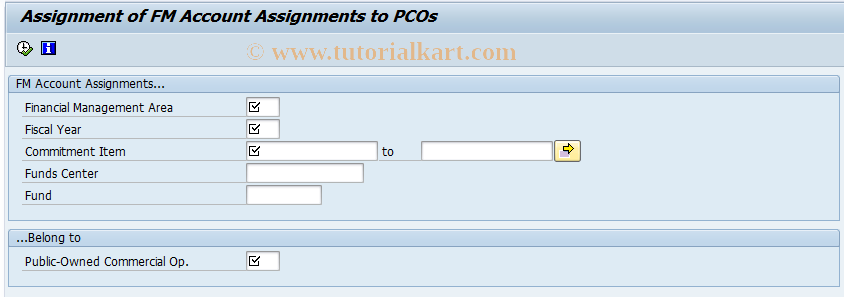 SAP TCode FMBGKONT - Assign FM Account Assgnts to PCOs