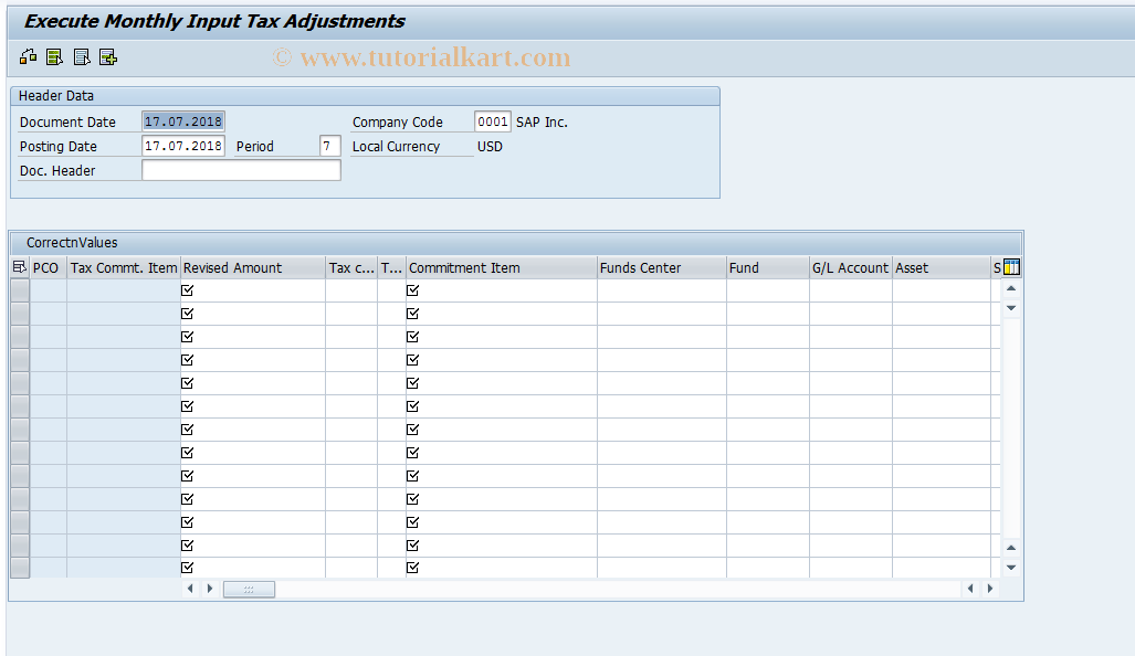 SAP TCode FMBGM - Execute Monthly Adjustments