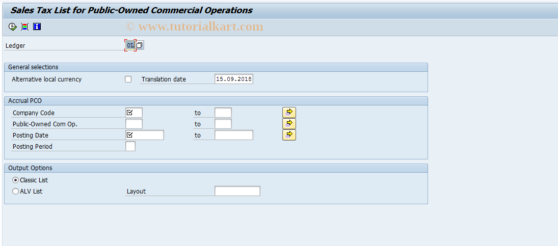 SAP TCode FMBGUL - Sales Tax List PCOs