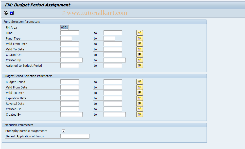 SAP TCode FMBPD_MASS - FM: Mass assignment of BPs to funds