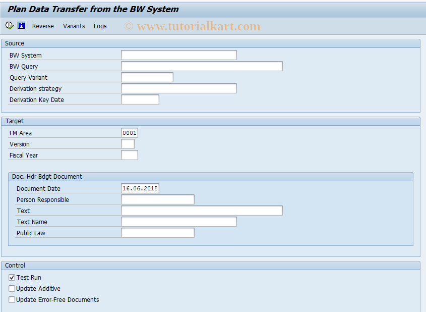 SAP TCode FMBPRET - Budget data transfer