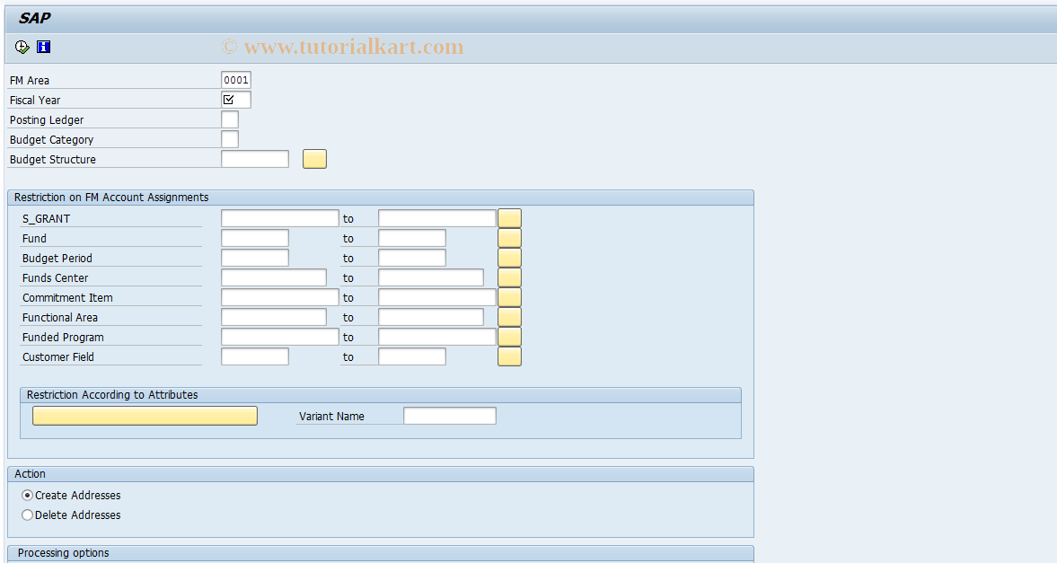 SAP TCode FMBSBO_MULT - Maintain budget objects