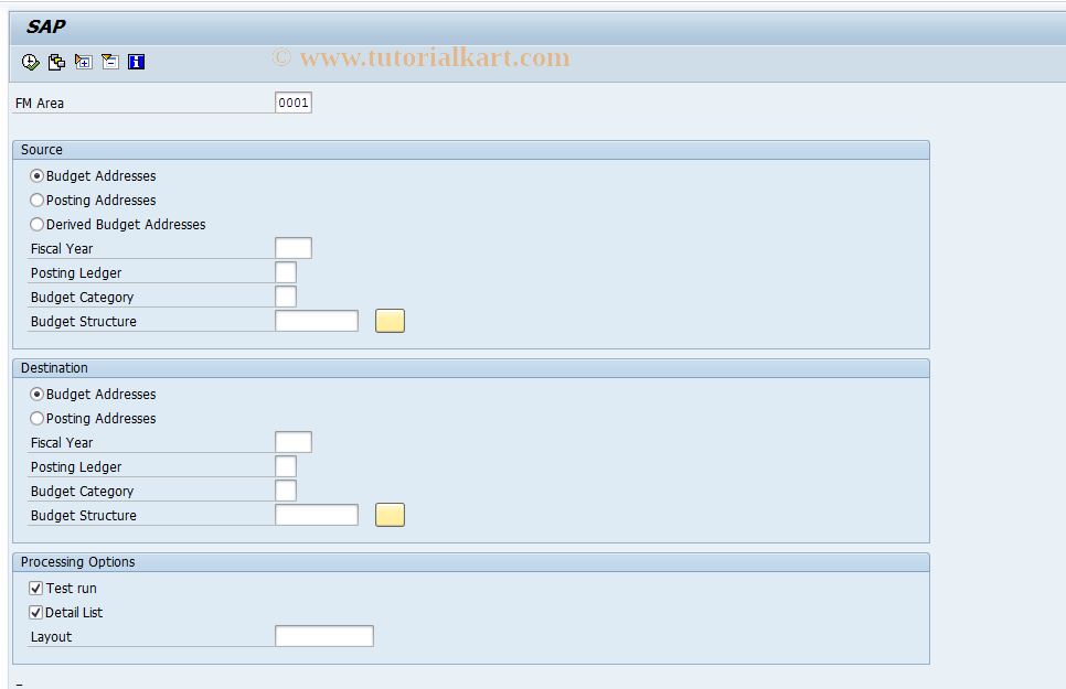 SAP TCode FMBSCPY - Copy budget structure objects