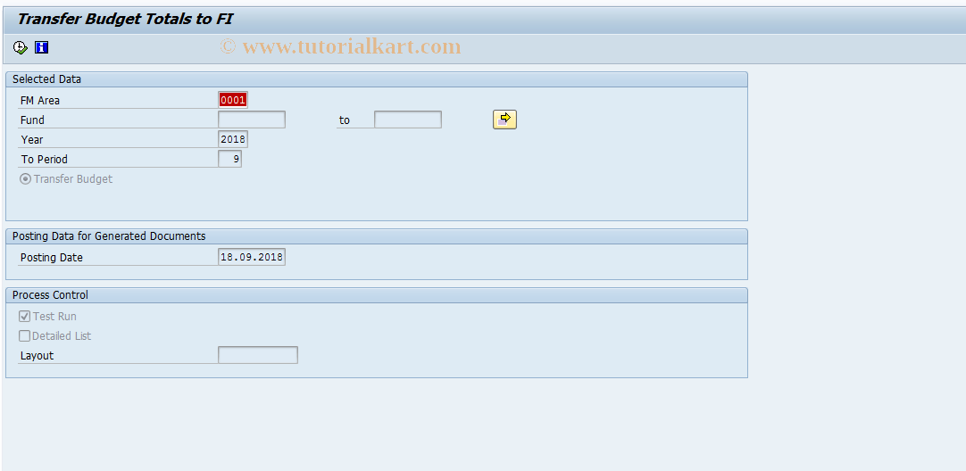 SAP TCode FMBTB - Transfer Budget Totals to FI-BL