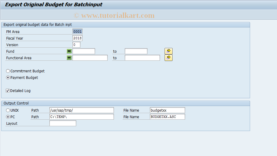 SAP TCode FMBUD001 - Export ISPS Budget Data